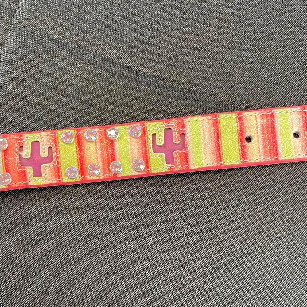 Blinking cactus Colorful Striped Belt with Rhinestone Buckle western